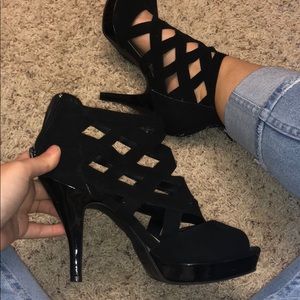 Black Mesh High Heels